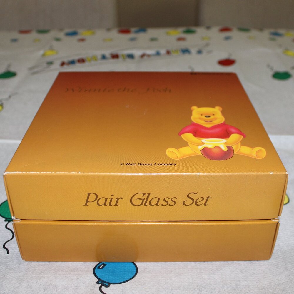 3/$77❤️vintage Walt Disney K. Onishi Winnie The Pooh Wine Goblets Pair Glass Set
